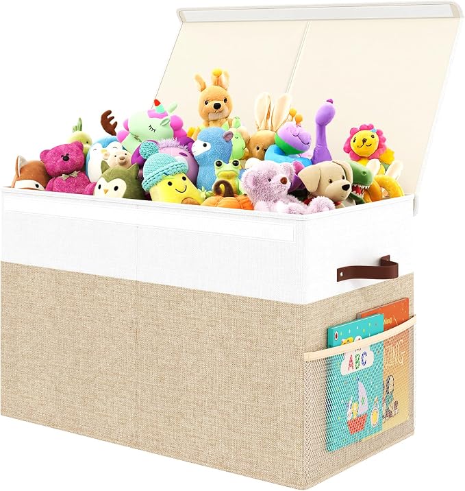 Large Toy Storage Box with Lid Upgraded Toy Storage Chest Organizer with Divider Foldable Toy Bin for Kids Boys Girls Playroom Nursery Bedroom (25"x13"x16")