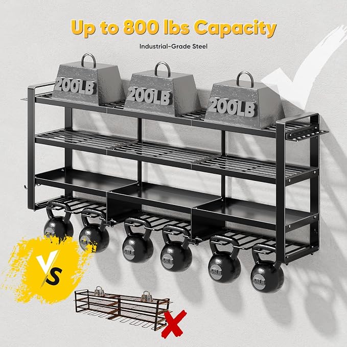 POKIPO 49" W Large Power Tool Organizer Wall Mount, 4 Layer Heavy Duty Loads 800 lbs, Tool Storage Rack Holds 12 Cordless Drills, Large Capacity Battery Holder for Garage, Gift for Men