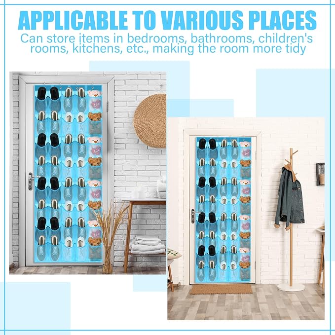 Windyun 40 over the Door Shoe Organizer Large Mesh Pocket Hanging Shoe Rack for Closet Sky Blue Nonslip Behind Door Storage Holder Back to School Organizer for Dorm Room College Classroom Storage