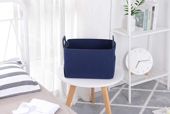 Minoisome Storage Basket Felt Storage Bin Collapsible& Convenient Box Organizer with Carry Handles for Office Bedroom Closet Babies Nursery Toys Laundry (Navy Blue, 15.7inch（L）×11inch（W）×10inch（H）)
