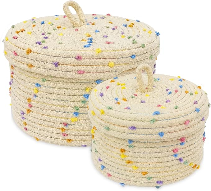 2pcs Small Basket, Cute Basket with Lid & Decorative Bin for Storage | small woven basket rope basket decorative basket gift basket