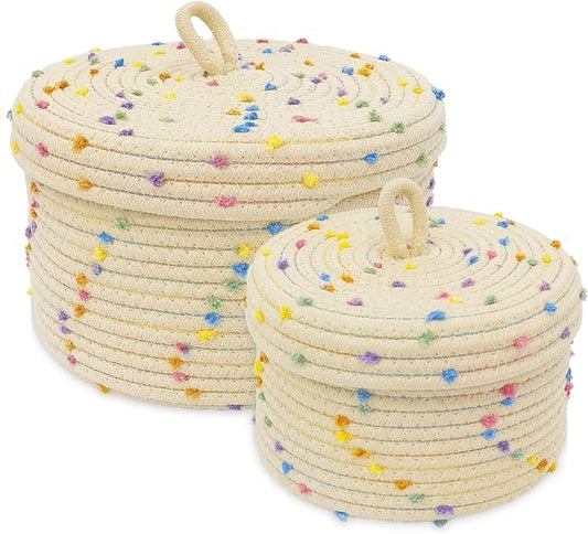 2pcs Small Basket, Cute Basket with Lid & Decorative Bin for Storage | small woven basket rope basket decorative basket gift basket