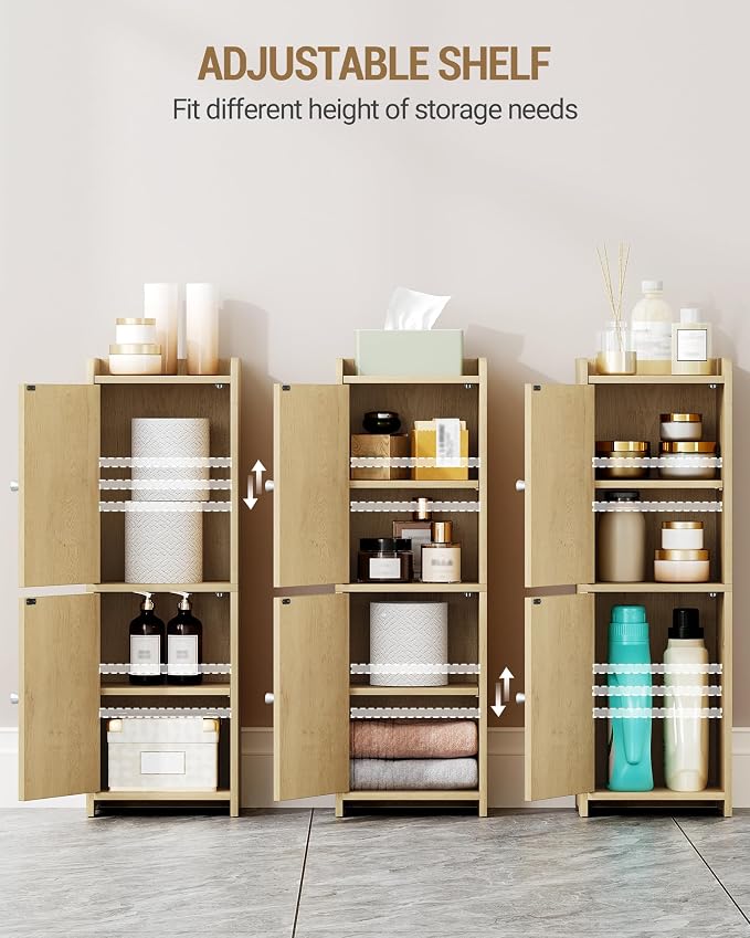 Hzuaneri Bathroom Storage Cabinet, Small Corner Floor Cabinet with 2 Doors | Narrow Toilet Paper Cabinets with Adjustable Shelf, Bathroom Organizer for Small Spaces, 7.9" D x 9.8" W x 29.5" H Yellow
