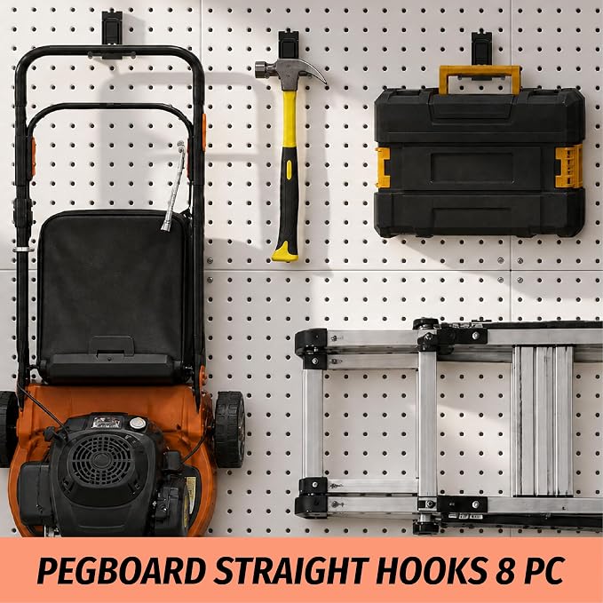 HUHOLE 8 Pack 4 Inch Double Arm Pegboard Hooks for 1/4 Inch Pegboard | Vinyl Coated Tool Holders, 30 lb Steel Hangers for Garage, Workshop, Shed and Workbench Storage