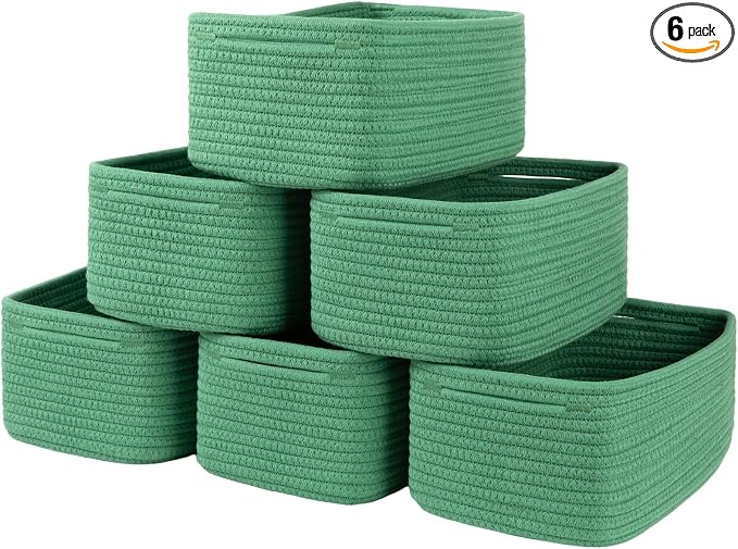 OIASKET 6 Pack Storage Baskets for Shelves, Small Baskets for Shelves, Cute Decorative Storage Bins, Organizer Basket for Gifts Empty, 11.8''Lx7.8''Wx4.7''H-Green