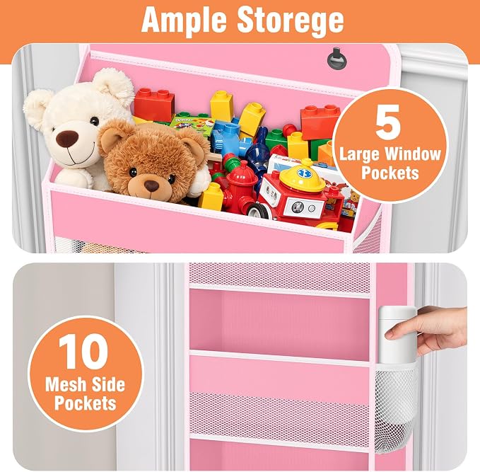 Over The Door Organizer Storage Large Capacity Hanging Bedroom Storage | 5 Shelves, 40 LB Capacity, Foldable Mesh Design, Clear Window, Sturdy, Large Storage Organizer for Nursery, Pantry & Closet