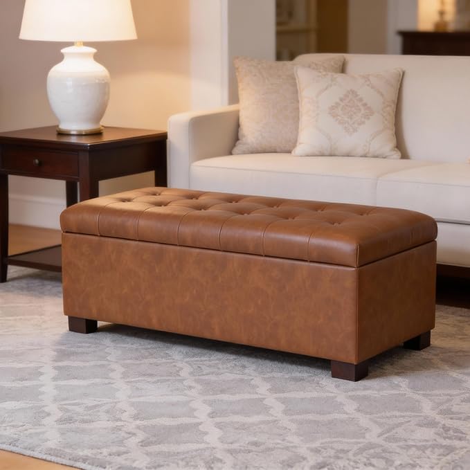 HomePop 46" Tufted Storage Bench - Vintage Saddle Brown