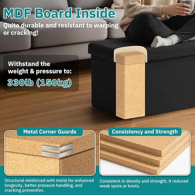 35-INCH Storage Ottoman Bench, Footrest with Storage, End of Bed Bench Coffee Table for Living Room, Bedroom, Entryway, Black