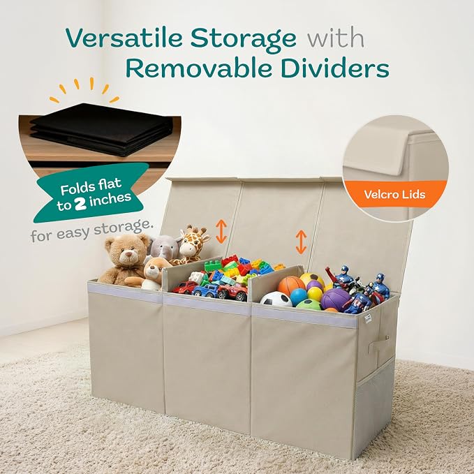 SoftOwl Extra Large Toy Storage Organizer with Lid - Sturdy, Collapsible Toy Chest Storage Box Design - Toys Bin with Dividers for Kids, Nursery, Bedroom, Playroom 37"x16"x14"