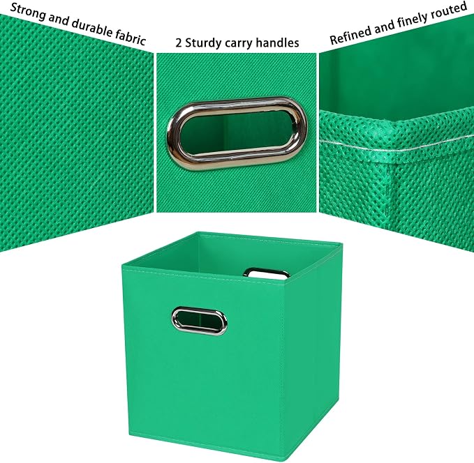 Black Fabric Cubby Storage Bins,13x13x13 Inches,Cube Organizer Bin Foldable Storage Boxes with Dual Handles Fabric Organizer Box and collapsible Storage basket,Set of 3,Green