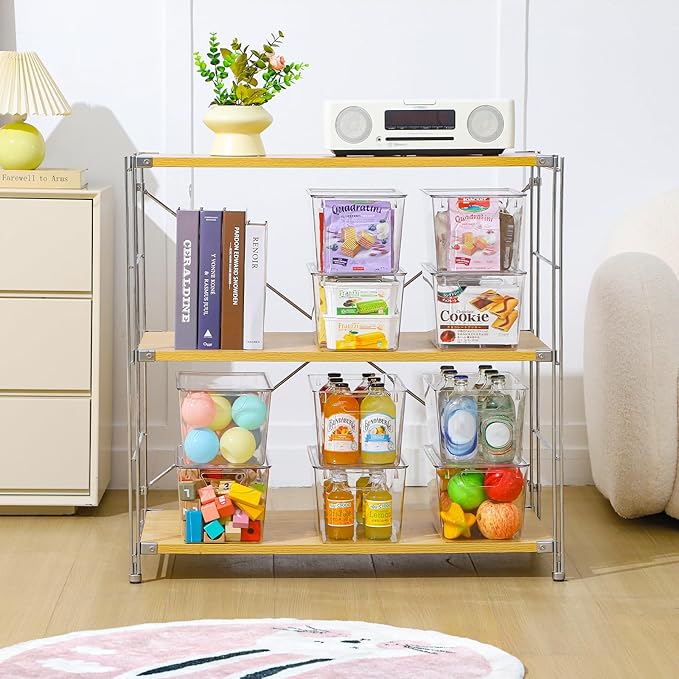 Freebat 6 Pack Clear Storage Bins with Lids, 7 Quart Pantry Organizer Bins | Stackable Plastic Storage Containers, Pantry Organization for Office, Bedroom, Cabinet, Fridge,Kitchen Organization