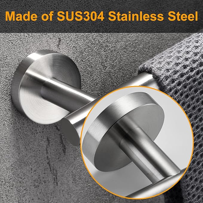 Nolimas Brushed Nickel Bath Towel Bar Single Bars Towel Rack Rod Classic Wall Mounted SUS304 Stainless Steel Toilet Kitchen Bathroom Towel Holder Towel Shelf Single Layer,24 inches-2 Pack