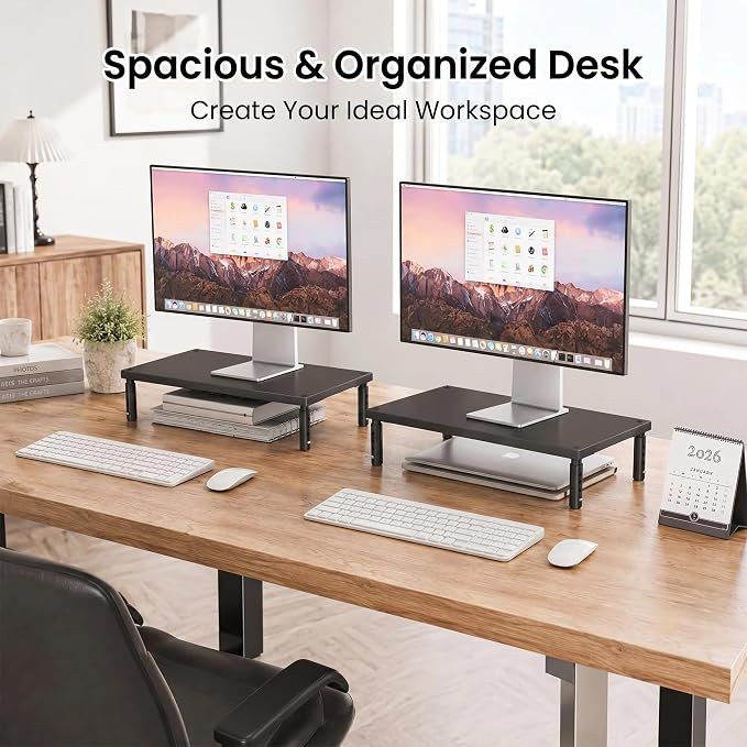 Desk Organizers and Accessories, Adjustable Computer Monitor Stand Riser, Laptop Stand for Desk, Office Desk Accessories & Workspace Organizers for Home Office, Black-2P