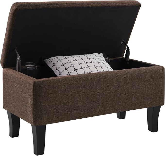 Convenience Concepts Designs4Comfort Winslow Storage Ottoman Bench 32" - Transitional Upholstered Footstool & Seat, for Living Room, Entryway, Hallway, & Bedroom, Medium Brown Fabric