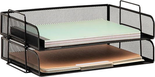 Mind Reader Stackable Paper Tray, Desktop Organizer, File Storage, Office, Metal Mesh, 2 Pcs., Black