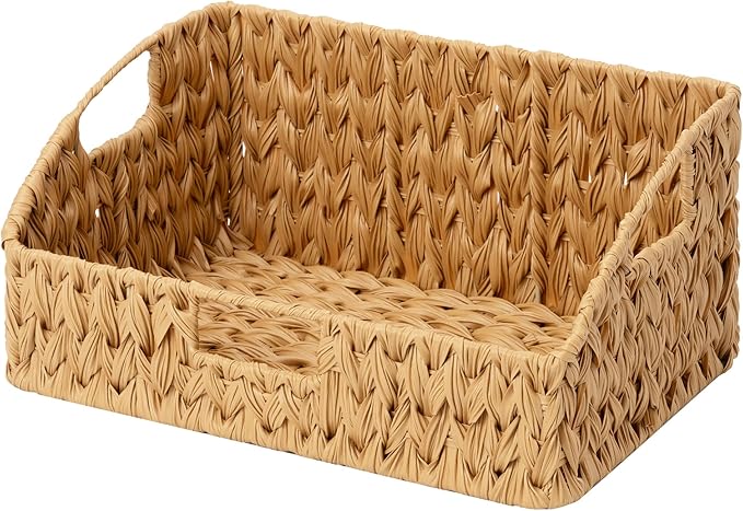Granny Says Wicker Storage Basket For Shelves, Large Wicker Basket | Wicker Storage Baskets For Pantry, Open Front Basket For Shelves, Kitchen Storage Baskets, Decorative Basket For Home Decor