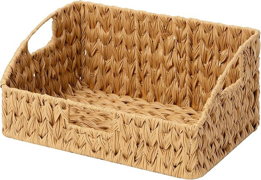 Granny Says Wicker Storage Basket For Shelves, Large Wicker Basket | Wicker Storage Baskets For Pantry, Open Front Basket For Shelves, Kitchen Storage Baskets, Decorative Basket For Home Decor