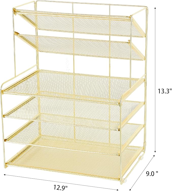 OPNICE Desk Organizer, 6-Tier Letter Tray Paper Organizer, Desktop File Organizer, Office Desk Accessories & Office Decor for Women, Workspace Organizer for Office Supplies(Gold)