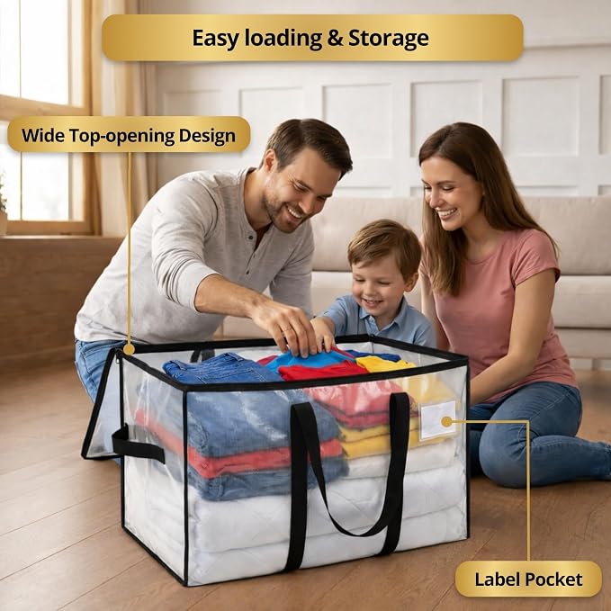 2-Pack Comforter Storage Bags with Zipper and Handles (90L) - Extra Large Heavy Duty Moving Bags, Waterproof Blanket & Clothes Storage Bags, Foldable Under Bed Storage Totes for Bedding, College Dorm