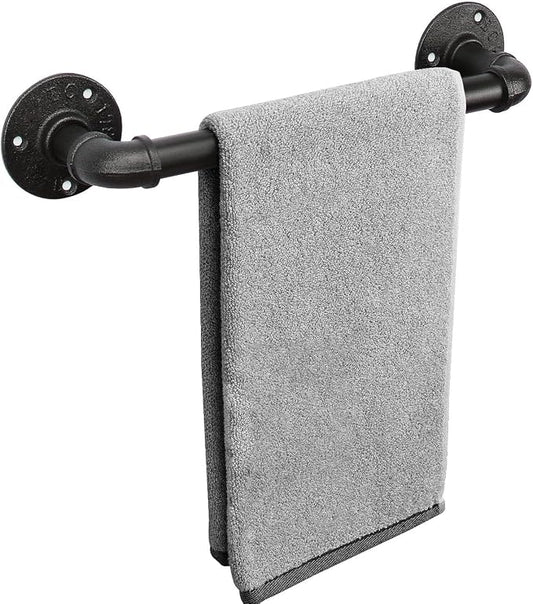 Livabber Industrial Pipe Towel Bar, Rustic Iron Decor Bathroom Hardware Towel Holder Accessory, Heavy Duty Wall Mounted Bath Towel Rack,Black (12 Inch)