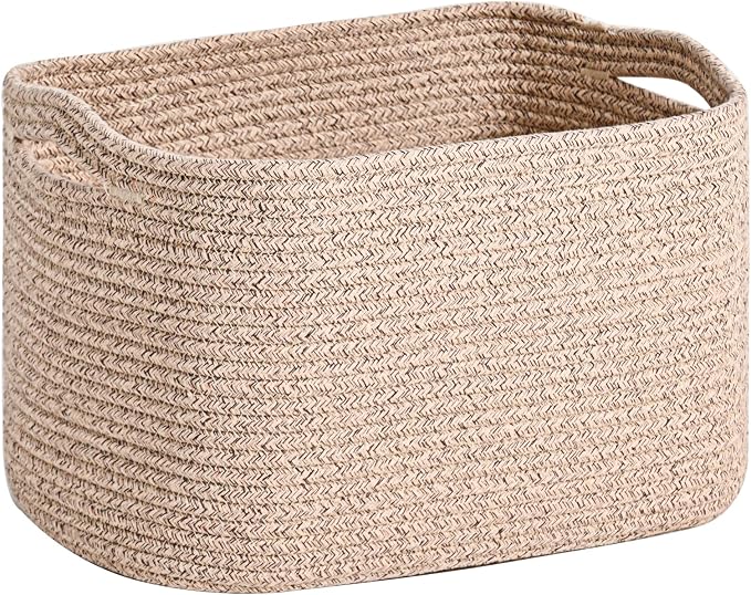 ICERZCZ Woven Cotton Rope Storage Basket for Organizing, Cute Decorative Baskets for Gifts Empty, Organizer Bins for Dog Toy, Baby Laundry, 17“×13”×9.5“, Brown