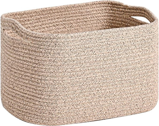 ICERZCZ Woven Cotton Rope Storage Basket for Organizing, Cute Decorative Baskets for Gifts Empty, Organizer Bins for Dog Toy, Baby Laundry, 17“×13”×9.5“, Brown