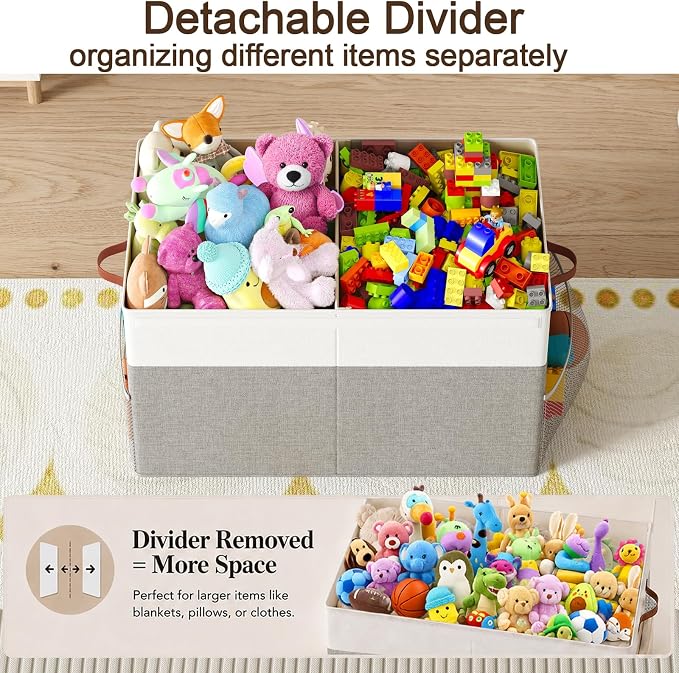 Large Toy Storage Box with Lid Upgraded Toy Storage Chest Organizer with Divider Foldable Toy Bin for Kids Boys Girls Playroom Nursery Bedroom (25"x13"x16")