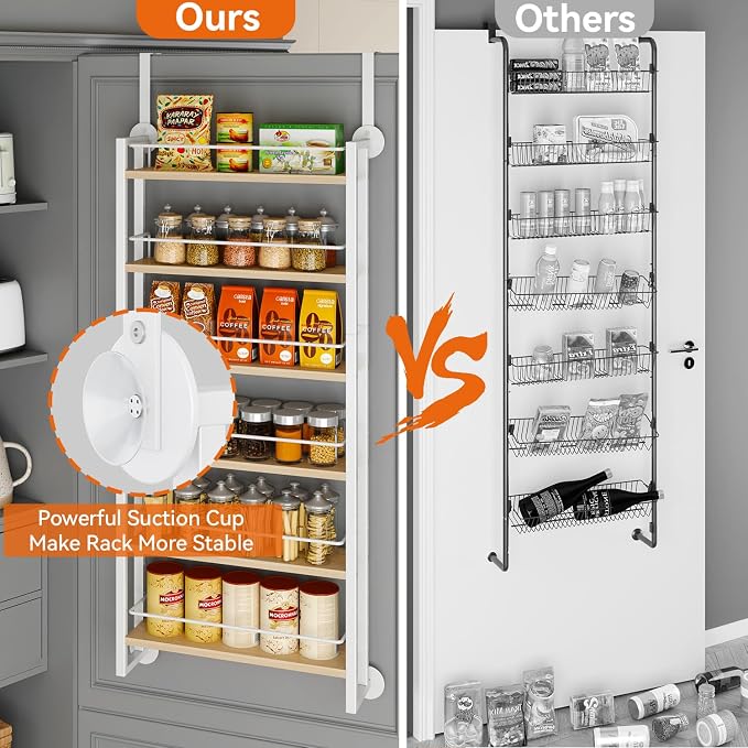 IBUYKE Over the Door Spice Organizer,Door or Wall Mount,Natural TLJ028R | 6 Tier Wall Mounted Spice Rack Adjustable Hanging Storage Shelves Spice Organization for Kitchen cabinet Bathroom Closet