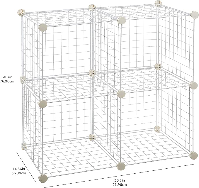 Amazon Basics 4 Cube Wire Grid Storage Organizer, Closet Organizer and Shelves, Stackable, Space-Saving, Easy to Assemble, 14"x14"x14", White