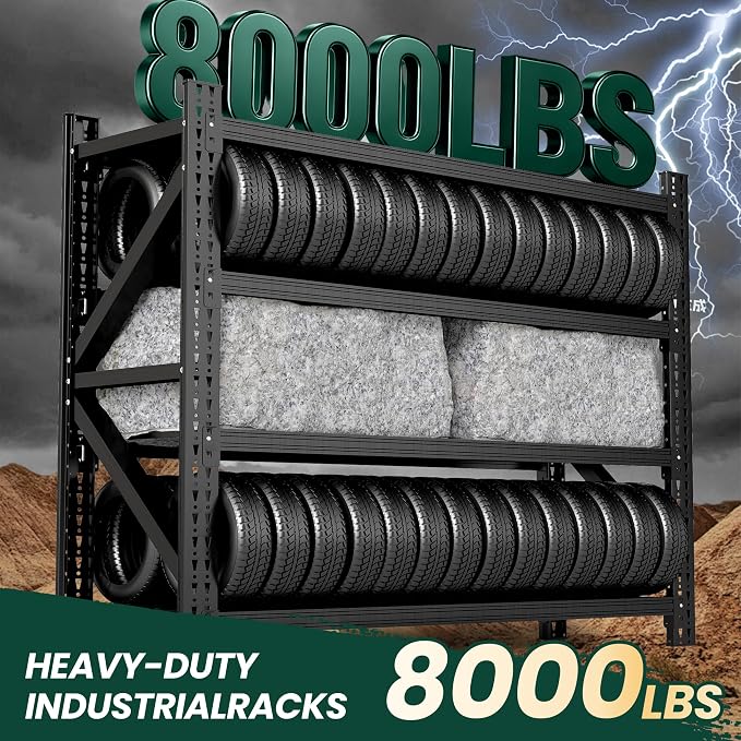Heavy Duty Garage Storage Shelves 8000LBS Capacity, 67" Wide Metal Shelving Unit, 4-Tier Adjustable Industrial Rack for Warehouse Basement Shop, 67" W x 24" D x 63" H