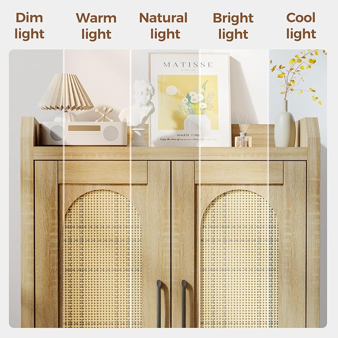 Shoe Cabinet Storage for Entryway, Natural Rattan Shoe Storage Cabinet, Wooden Shoe Rack Cabinet, Farmhouse Boho Wood Shoe Organizer Cabinet for Hallway