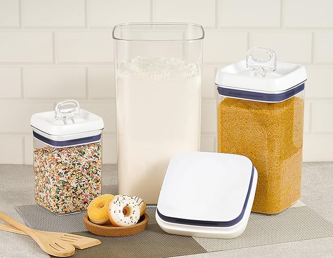 Felli Flip Tite Acrylic Food Storage Container with Lid 6” XL Air Tight Ring Seal Flip Lock, Plastic Kitchen Baking Canister for 5 lb Flour Sugar Rice Protein Powder Pantry Organizer (Nest-L)