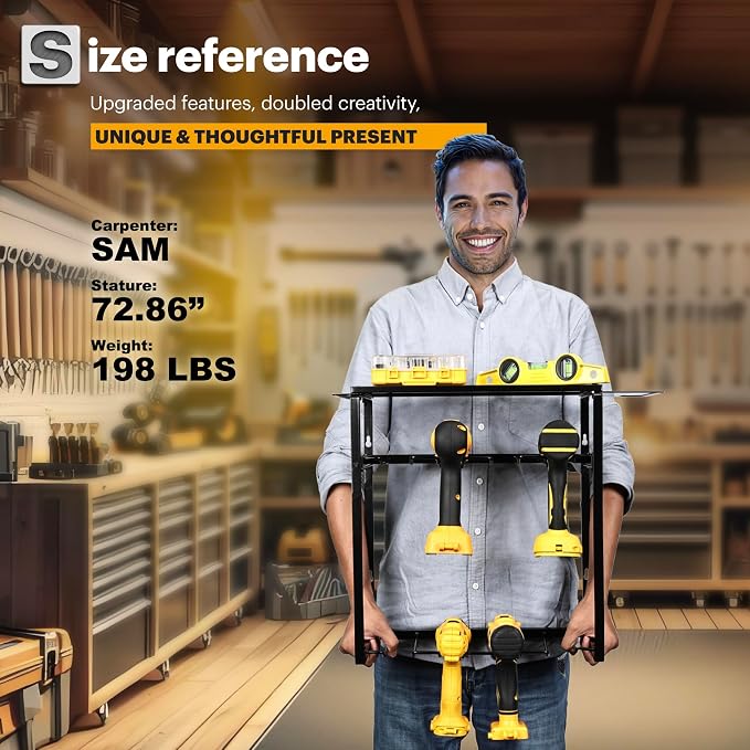 Spampur Power Tool Organizer, 8 Drill Holders Wall Mount, 3 Layer Heavy Duty Metal Storage for Garage Organization, Tools Storage with Hooks, Screwdriver Hammer Holder, Father's Day Mens Birthday Gift | Garage Organization, Tools Storage with Hooks, Sc...
