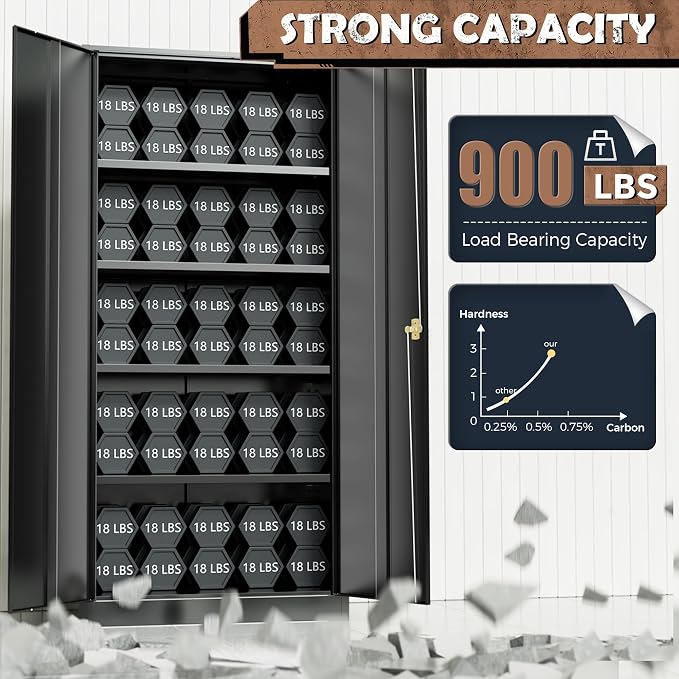 INTERGREAT Metal Storage Cabinet, 72” H Storage Cabinet with 2 Doors and 4 Adjustable Shelves for Office, Home, Garage (Assembly Required, Black)