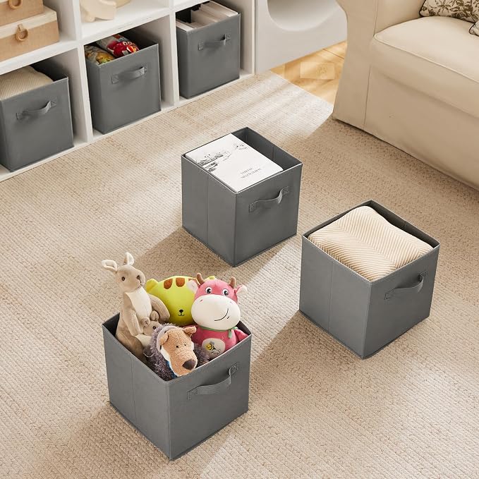 MAX Houser 6 Pack Foldable Fabric Storage Bins with Handles, Grey 10.5x10.5x11 Inch