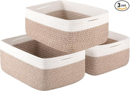 OIASKET Storage Baskets for Organizing 3 Pack, Woven Baskets for Shelves, | Closet Organizer Bins with Handle, Empty Gift Basket, Toy Storage for Toys, Blankets, Towels, Clothes, Books, 15"x11.42"x6.7"