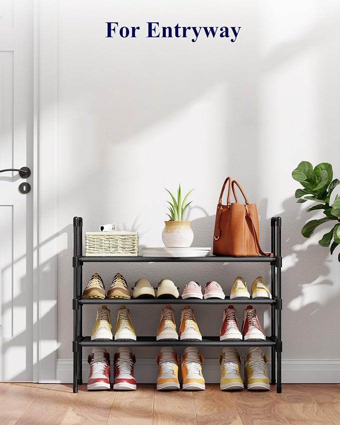 Kitsure Shoe Rack for Closet, Shoe Organizer, 27.6" Wide - 3 Tier, Black | Shoe Storage for Closet, Entryway, Easy- Assembly& Space-Saving Shoe Shelf with Side Handle, Closet Organizer