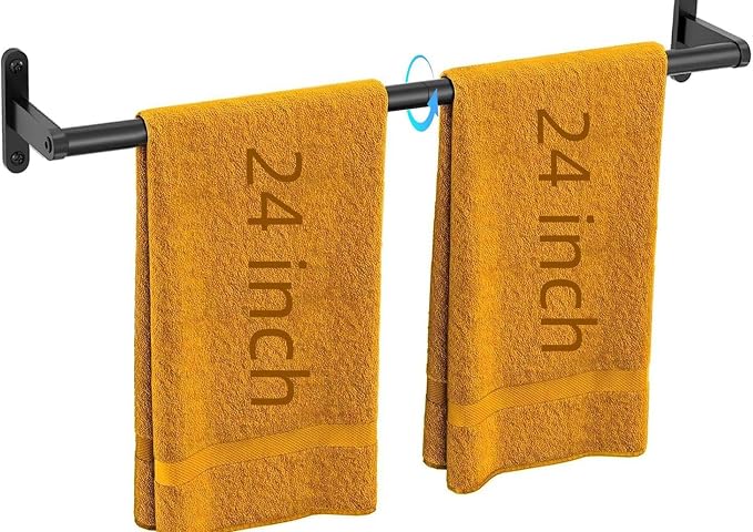 KLJKPA Towel Bar for Bathroom, 24 Inch Wall Mounted Towel Rack, Black | Heavy Duty Single Towel Rod, Space-Saving Hand Towel Holder, Toilet Kitchen Towel Storage, Rustproof, Stainless Steel