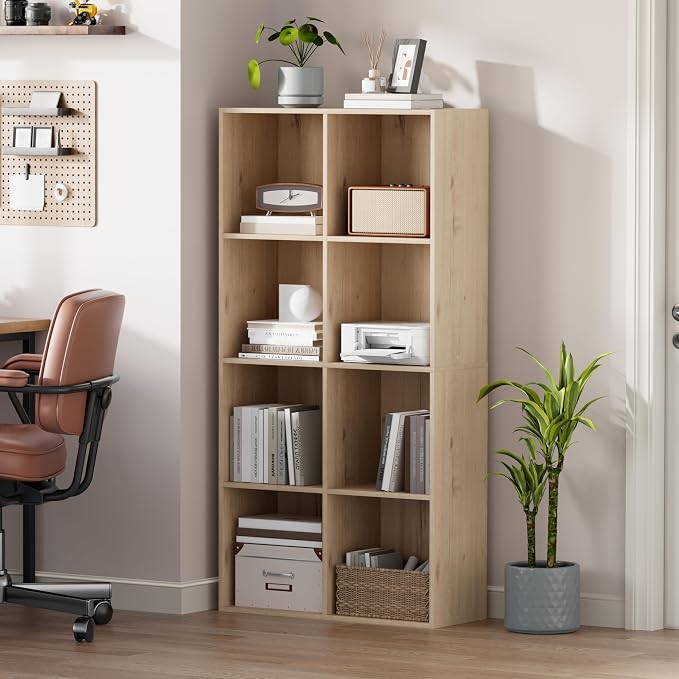 VDNEND Wooden Storage Organizer with Closed Back Panel, 11in Cube Shelf Opening, Bookshelf, Display Shelf,Closet Cabinet for Home and Office (White Oak, 8-Cube 47.8L*9.45W*24.09H)