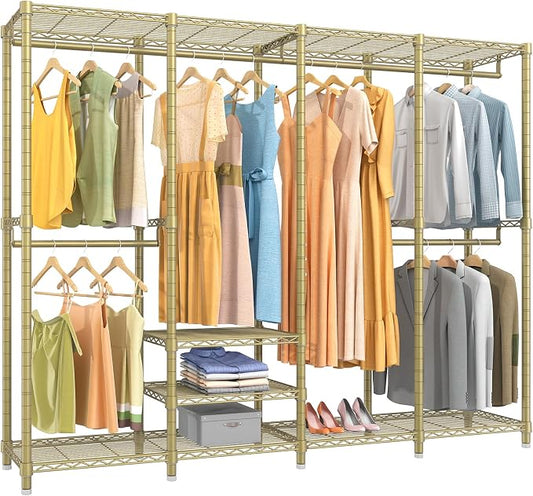 VIPEK V40 Heavy Duty Clothes Rack, Modular Closet System Clothing Rack | 76 inch Adjustable Open Clothing Storage System with 6 Shelves & 4 Hang Rods for Bedroom/Reach-in Closet, Gold