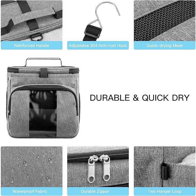 Bukere Portable Shower Caddy Tote Bag for College Dorm Travel, Separate Compartment, Large Capacity, Quick Dry Mesh Base, Hanging Toiletry Bath Bag for Student, Gym, Camp, Women Men