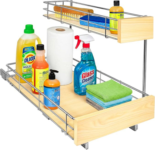 LYNK PROFESSIONAL® SELECT™ Pull Out Under Sink Kitchen Cabinet Organizer - 11.5 in. x 21 inch deep Drawer - Sliding Shelf Organizer and Undersink Storage Shelves - Lifetime Ltd. Warranty – Chrome