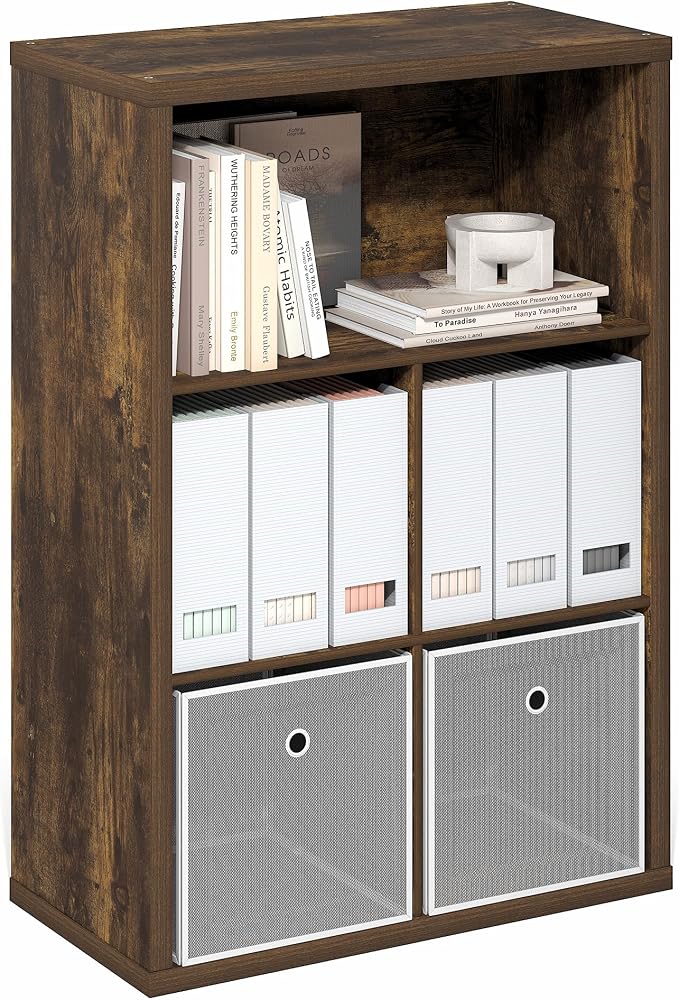 5-Cube Bookcase, Cube Storage Organizer Bookshelf, Book Shelf with Closed Back, 15.3 x 29.9 x 43.3, for Bedroom, Living Room, Home Office, Amber Pine