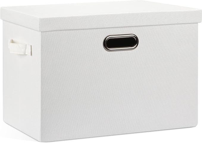 Graciadeco Large 17" 36 Quart Collapsible Stackable Storage Bins with Lids, 1 Pack White Foldable Fabric Closet Storage Boxes with Lids, 4 Handles Heavy-duty Linen Cube Baskets for Bedroom | 36 Quart 1 Pack White Collapsible Stackable Linen Fabric 4 Ha...