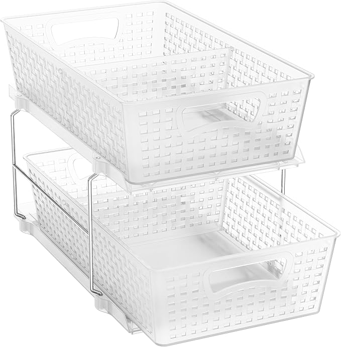 Simple Houseware 2 Tier Pull-Out Sliding Drawer Under Sink Storage, Clear | Great for Kitchen Bathroom Tray Shelf Organizer