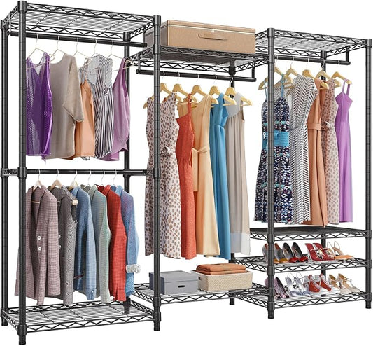 VIPEK V5 Heavy Duty Clothes Rack, Portable Closet Wardrobe with 4 Hanging Rods & 8 Shelves, Freestanding Adjustable Garment Rack for Bedroom, Walk-in Closet, 890 lbs Capacity, Black, 68.9" L