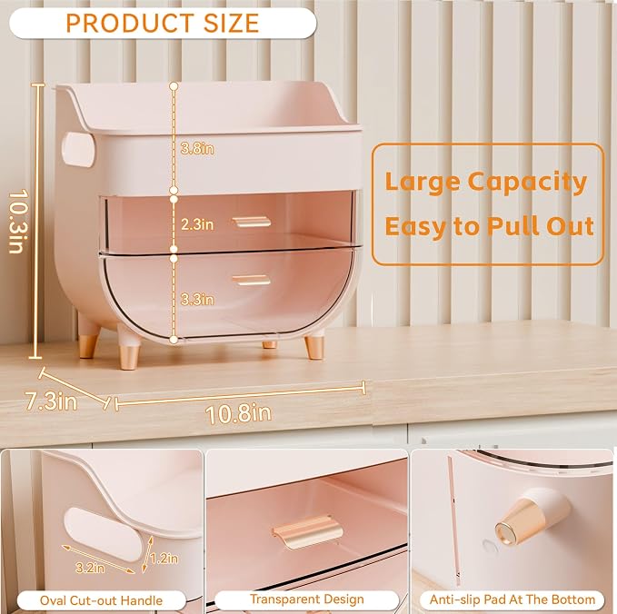 Pink Make up Organizers for Counter,Vanity and Dresser,Bathroom Makeup Organizer Countertop,Large Makeup Storage Organizer for Hair Tool,Beauty Products,Skin Care and Cosmetic Display Cases
