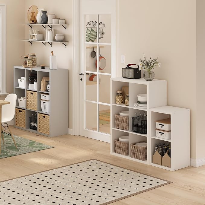 Furinno CUBICLE 6-Cube Book Shelf, Extra Thick Frame Bookshelf, White | 14.6" x 44" x 30", Horizontally & Vertically Reversible Bookcase with Open Back, for Living Room, Bedroom, Home Office