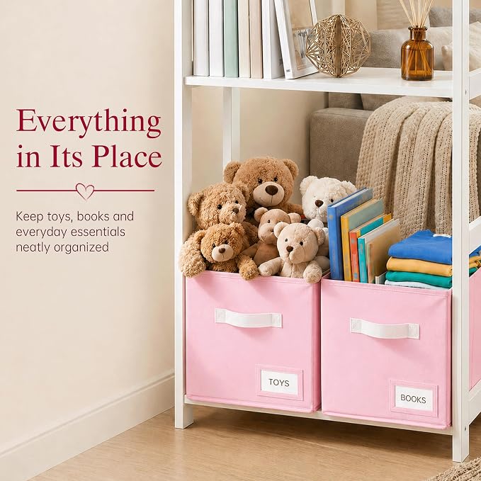 Storage Cubes 8 Pack, 11 Inch Fabric Storage Cubes Organizer Bins with Labels, Odor-Free & Sturdy PP Structure, Cubby Baskets for Closet, Shelves, Toys & Nursery ( Pink)