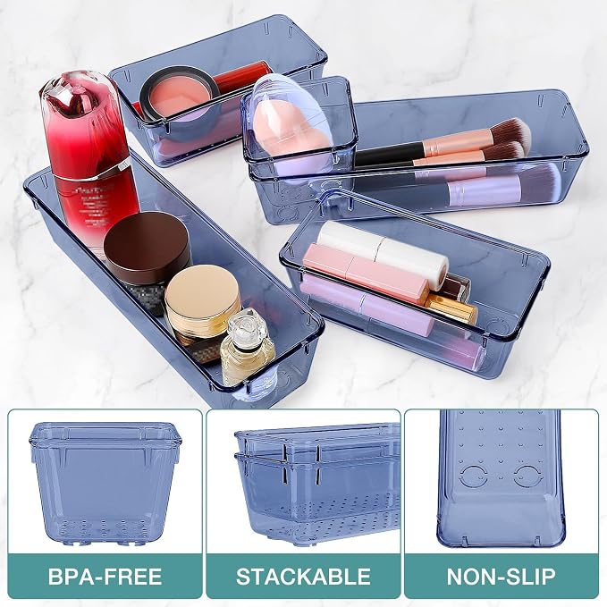 25 PCS Drawer Organizer Set, 5 Size Bathroom and kitchen organizer Trays | Bathroom and kitchen Drawer cabinet organizer Trays, Clear Storage Bins for Makeup, Jewelry, Utensils and Gadgets